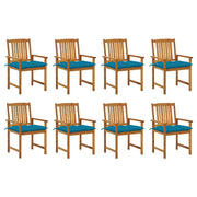 Tuinstoelen 8 st massief acaciahout blauwe kussens
