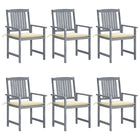 Tuinstoelen 6 stuks massief acaciahout grijs met kussens