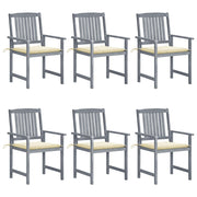 Tuinstoelen 6 stuks massief acaciahout grijs met kussens