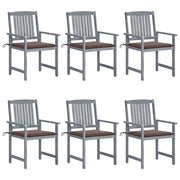 Tuinstoelen 6 stuks massief acaciahout grijs met kussens