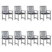 Garden chairs 8 pcs with cushions solid acacia wood grey