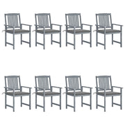 Garden chairs 8 pcs with cushions solid acacia wood grey