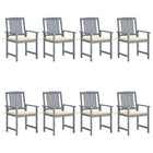 Garden chairs 8 pcs with cushions solid acacia wood grey