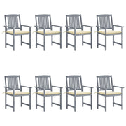 Garden chairs 8 pcs with cushions solid acacia wood grey