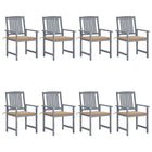 Tuinstoelen 8 st massief acaciahout grijs met kussens