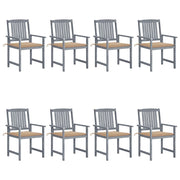 Garden chairs 8 pcs with cushions solid acacia wood grey