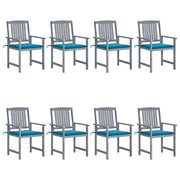 Garden chairs 8 pcs with cushions solid acacia wood grey