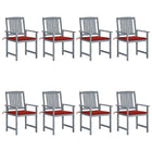 Tuinstoelen 8 st massief acaciahout grijs met kussens