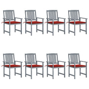 Garden chairs 8 pcs with cushions solid acacia wood grey