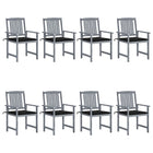 Garden chairs 8 pcs with cushions solid acacia wood grey