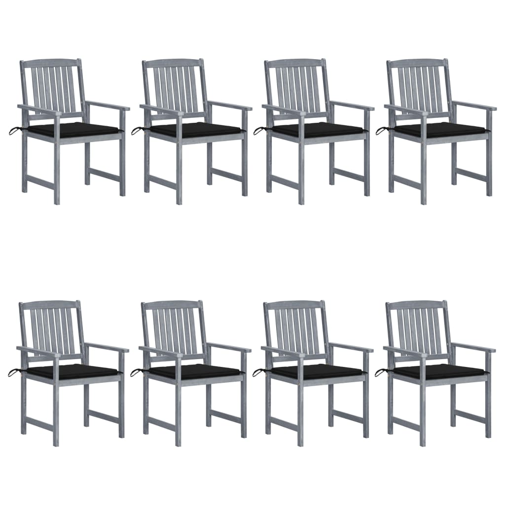 Tuinstoelen 8 St Met Kussens Massief Acaciahout Grijs Zwart