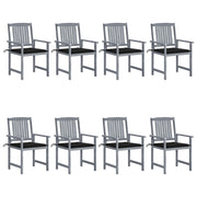 Garden chairs 8 pcs with cushions solid acacia wood grey