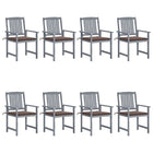 Garden chairs 8 pcs with cushions solid acacia wood grey