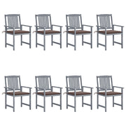 Garden chairs 8 pcs with cushions solid acacia wood grey