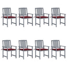 Tuinstoelen 8 st massief acaciahout grijs met kussens