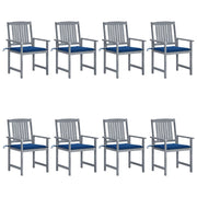 Garden chairs 8 pcs with cushions solid acacia wood grey