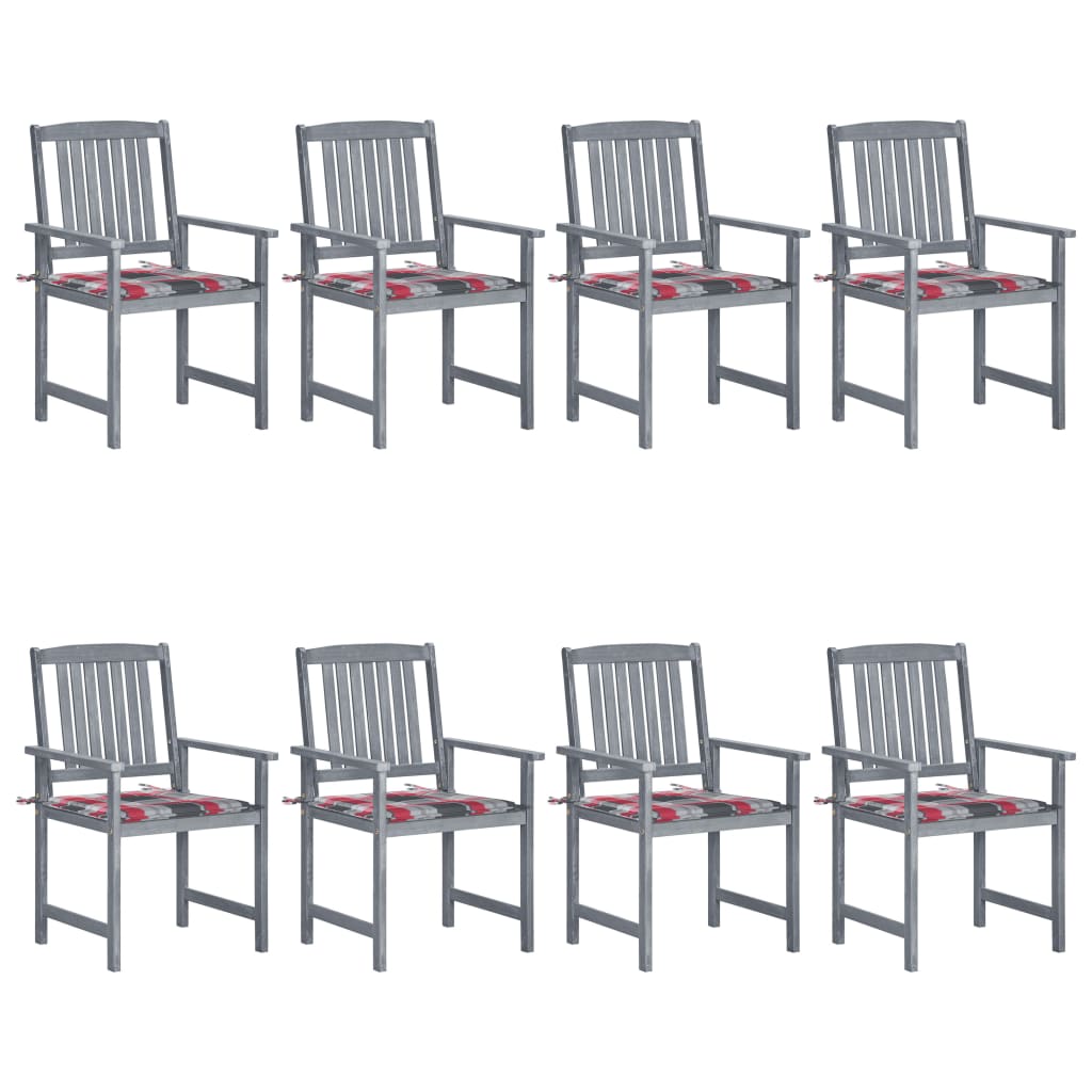 Tuinstoelen Met Kussens Massief Acaciahout Grijs 8 Rood ruitpatroon