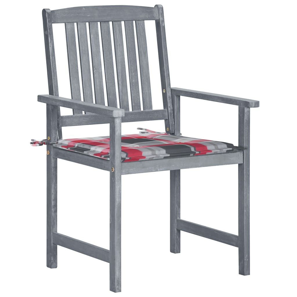 Tuinstoelen Met Kussens Massief Acaciahout Grijs 8 Rood ruitpatroon