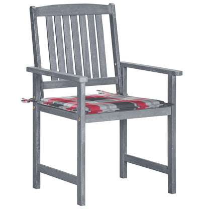 Tuinstoelen Met Kussens Massief Acaciahout Grijs 8 Rood ruitpatroon