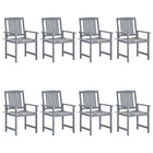 Garden chairs 8 pcs with cushions solid acacia wood grey
