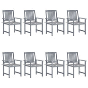 Garden chairs 8 pcs with cushions solid acacia wood grey