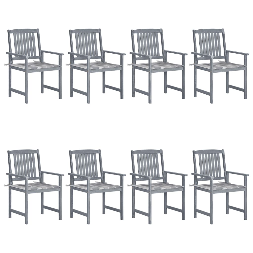 Tuinstoelen Met Kussens Massief Acaciahout Grijs 8 Grijs ruitpatroon