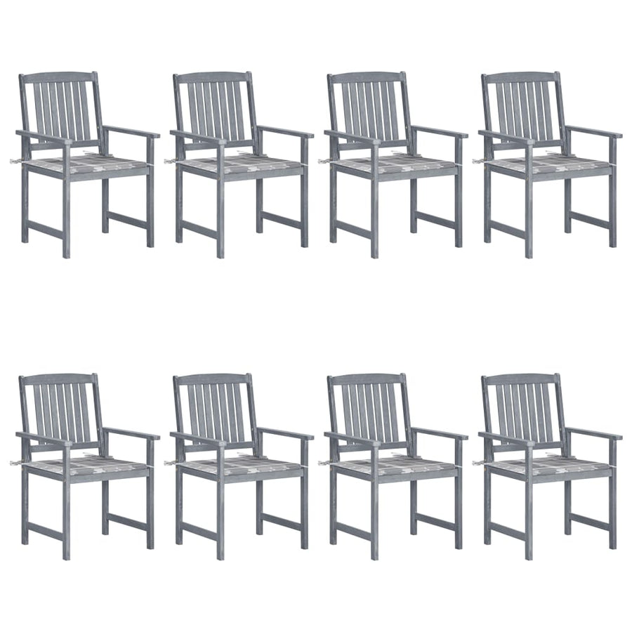Tuinstoelen Met Kussens Massief Acaciahout Grijs 8 Grijs ruitpatroon