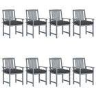 Garden chairs 8 pcs with cushions solid acacia wood grey