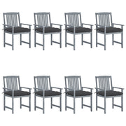 Garden chairs 8 pcs with cushions solid acacia wood grey