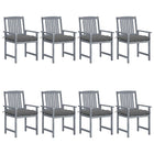 Garden chairs 8 pcs with cushions solid acacia wood grey