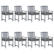 Garden chairs 8 pcs with cushions solid acacia wood grey