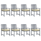 Tuinstoelen 8 st massief acaciahout grijs met kussens
