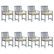 Garden chairs 8 pcs with cushions solid acacia wood grey