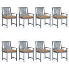 Tuinstoelen 8 st massief acaciahout grijs met kussens