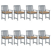 Garden chairs 8 pcs with cushions solid acacia wood grey