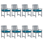 Garden chairs 8 pcs with cushions solid acacia wood grey