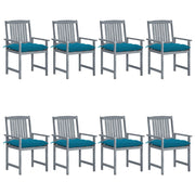 Garden chairs 8 pcs with cushions solid acacia wood grey