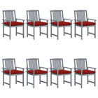 Garden chairs 8 pcs with cushions solid acacia wood grey
