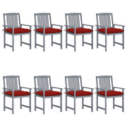 Tuinstoelen 8 st massief acaciahout grijs met kussens