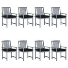 Garden chairs 8 pcs with cushions solid acacia wood grey