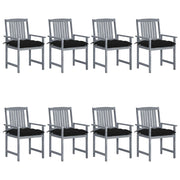 Garden chairs 8 pcs with cushions solid acacia wood grey