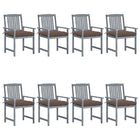Garden chairs 8 pcs with cushions solid acacia wood grey