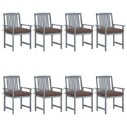 Garden chairs 8 pcs with cushions solid acacia wood grey