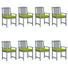 Garden chairs 8 pcs with cushions solid acacia wood grey