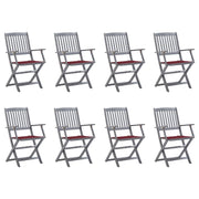 Tuinstoelen 8 st massief acaciahout inklapbaar met kussens