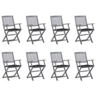 Garden Chairs 8 pcs Foldable with Cushions Solid Acacia Wood