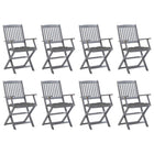 Garden Chairs 8 pcs Foldable with Cushions Solid Acacia Wood