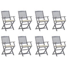 Garden Chairs 8 pcs Foldable with Cushions Solid Acacia Wood
