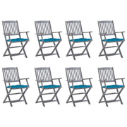 Garden Chairs 8 pcs Foldable with Cushions Solid Acacia Wood