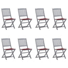 Tuinstoelen 8 st massief acaciahout inklapbaar met kussens